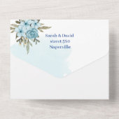 Elegante bloem blauw gepersonaliseerde bruiloft all in one uitnodiging (Achterkant)