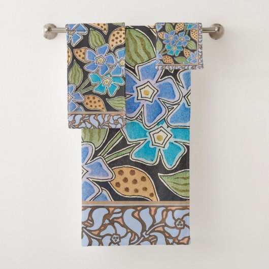 Elegante Bloem Blauw Periwinkle Floral Classic Bad Handdoek (Insitu)
