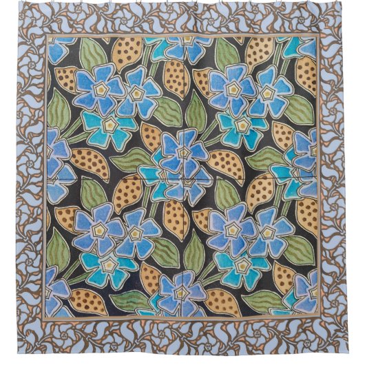 Elegante Bloem Blauw Periwinkle Floral Classic Douchegordijn (Voorkant)