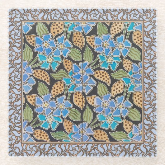 Elegante Bloem Blauw Periwinkle Floral Classic Glazen Onderzetter (Voorkant)