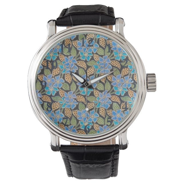 Elegante Bloem Blauw Periwinkle Floral Classic Horloge (Voorkant)