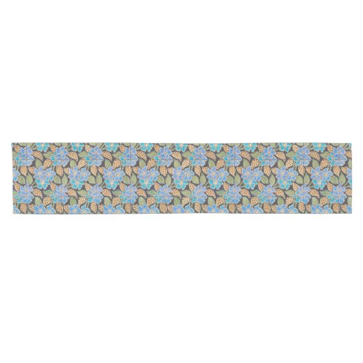 Elegante Bloem Blauw Periwinkle Floral Classic Korte Tafelloper (Horizontaal)