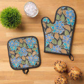 Elegante Bloem Blauw Periwinkle Floral Classic Ovenwant & Pannenlap Set (Top down)