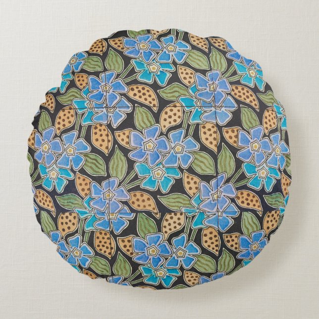 Elegante Bloem Blauw Periwinkle Floral Classic Rond Kussen (Voorkant)