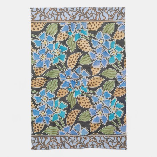 Elegante Bloem Blauw Periwinkle Floral Classic Theedoek (Verticaal)