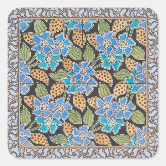 Elegante Bloem Blauw Periwinkle Floral Classic Vierkante Sticker (Voorkant)