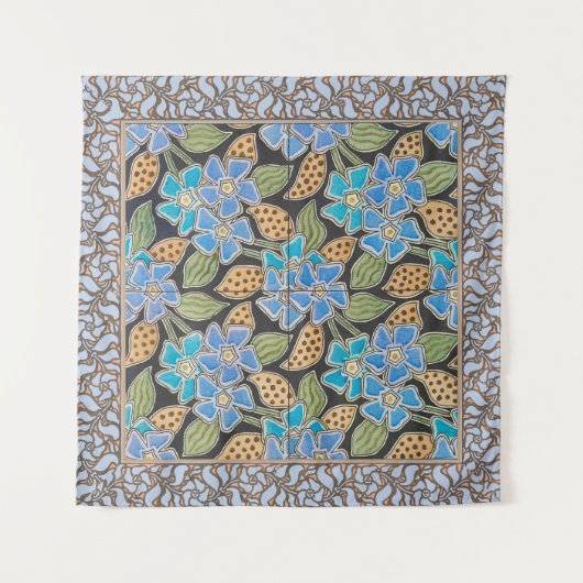 Elegante Bloem Blauw Periwinkle Floral Classic Wandkleed (Voorkant (horizontaal))