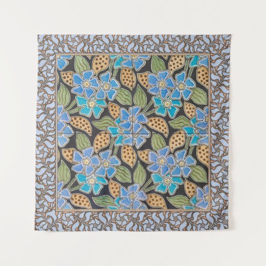 Elegante Bloem Blauw Periwinkle Floral Classic Wandkleed (Voorkant)