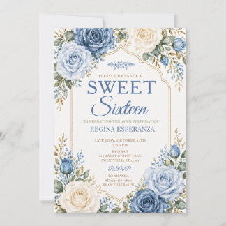 Elegante bloem blauwe roos Sweet Sixteen verjaarda Kaart