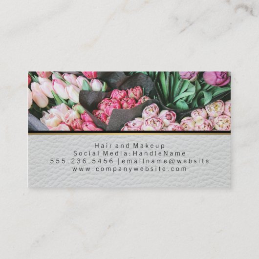 Elegante Bloem | Bloemist | Leder Visitekaartje (Achterkant)