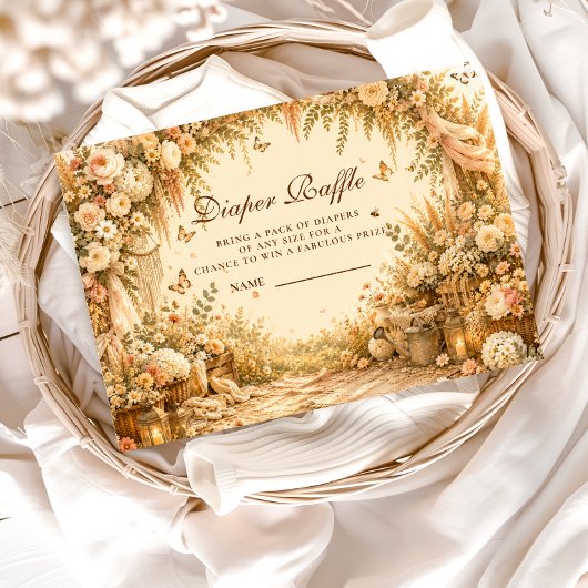 Elegante Bloem Boho Luier Raffle Informatiekaartje