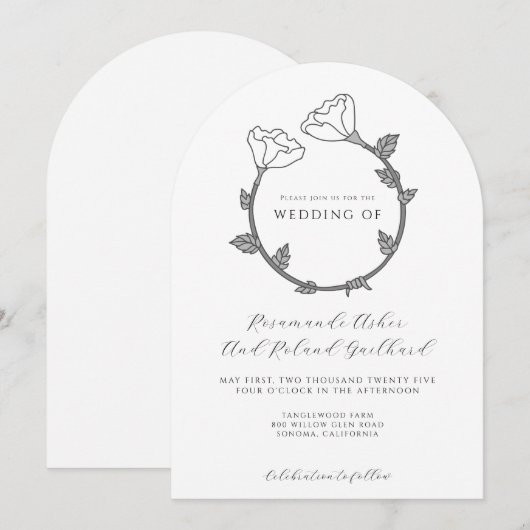 Elegante Bloem Bruiloft Kaart (Voorkant / Achterkant)