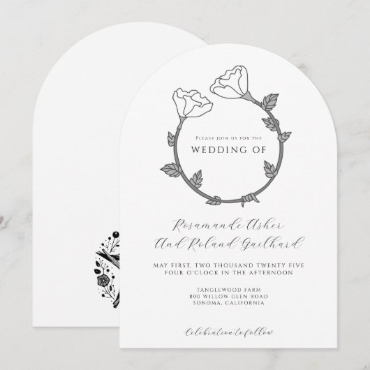 Elegante Bloem Bruiloft Kaart (Voorkant / Achterkant)