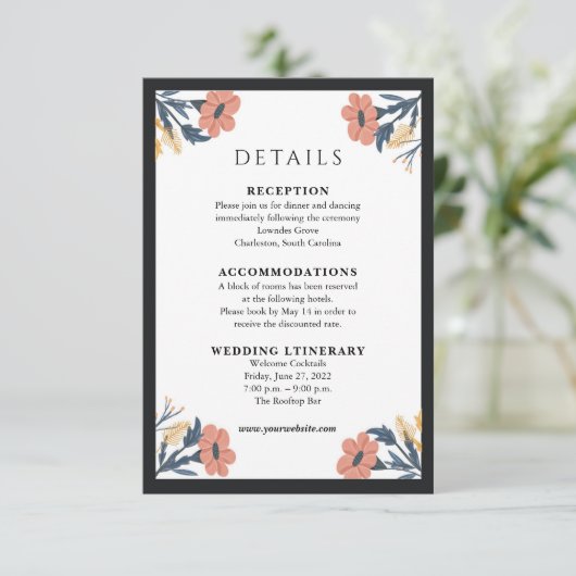 Elegante bloem bruiloft uitnodigingskaart bijlagen informatiekaartje (Staand voorkant)