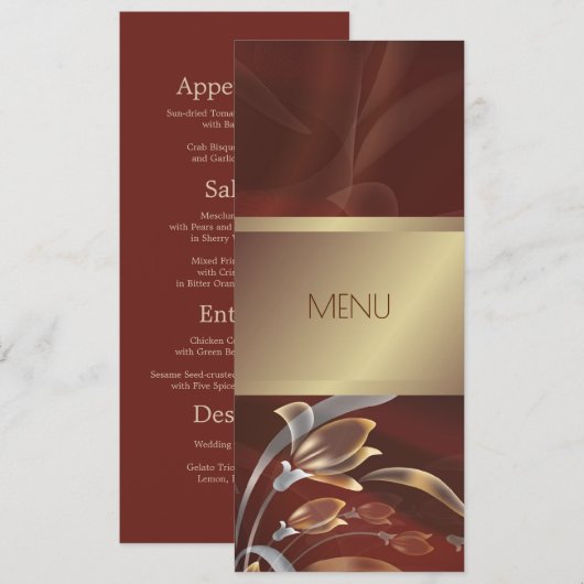 Elegante bloem Caoba | Gouden menukaarten Menu (Voorkant / Achterkant)