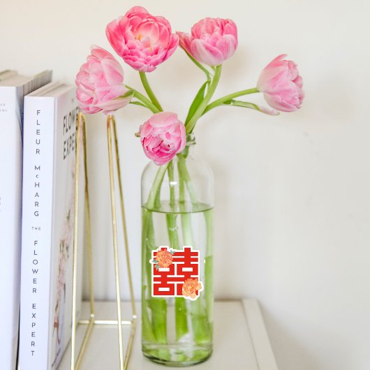 Elegante Bloem Dubbel Geluk Chinese Bruiloft Sticker