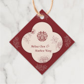 Elegante Bloem Dubbele Xi Chinese Bruiloft Bedankjes Labels (Achterkant)