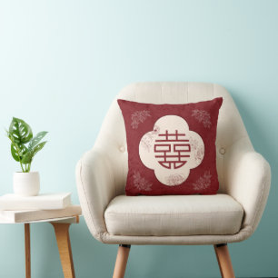 Elegante Bloem Dubbele Xi Chinese Bruiloft Kussen