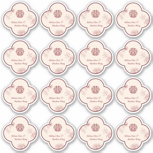Elegante Bloem Dubbele Xi Chinese Bruiloft Sticker (Voorkant)