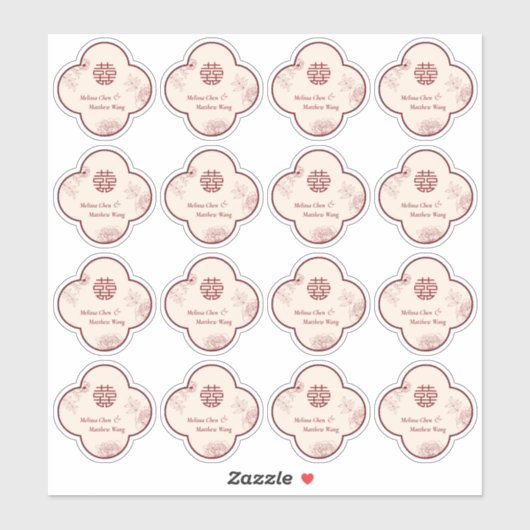 Elegante Bloem Dubbele Xi Chinese Bruiloft Sticker (Vel)