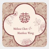 Elegante Bloem Dubbele Xi Chinese Bruiloft Vierkante Sticker (Voorkant)