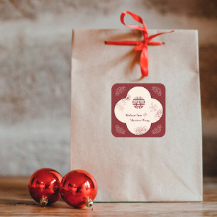 Elegante Bloem Dubbele Xi Chinese Bruiloft Vierkante Sticker