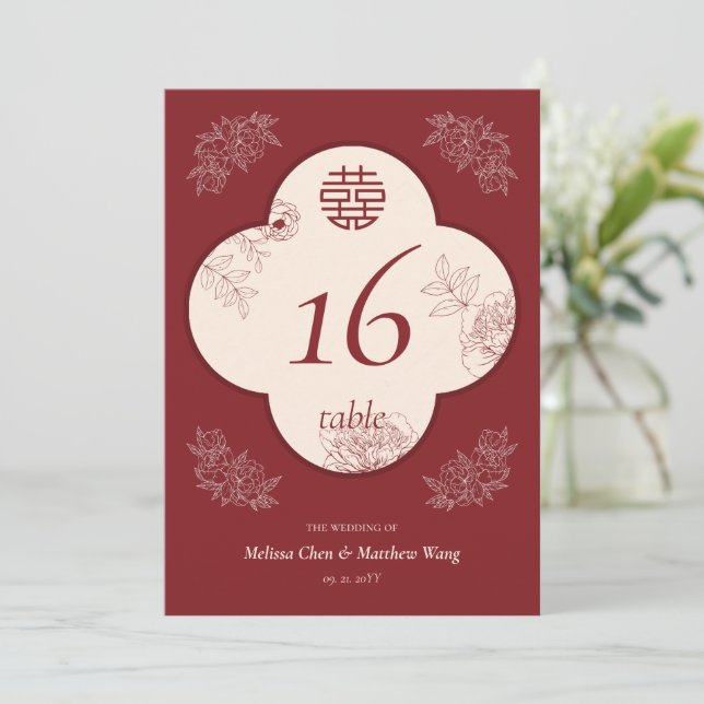 Elegante Bloem Dubbele XI Huwelijk 5x7 Tafelaantal (Staand voorkant)