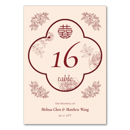 Elegante Bloem Dubbele XI Trouwtafel Nummer Kaart (Achterkant)