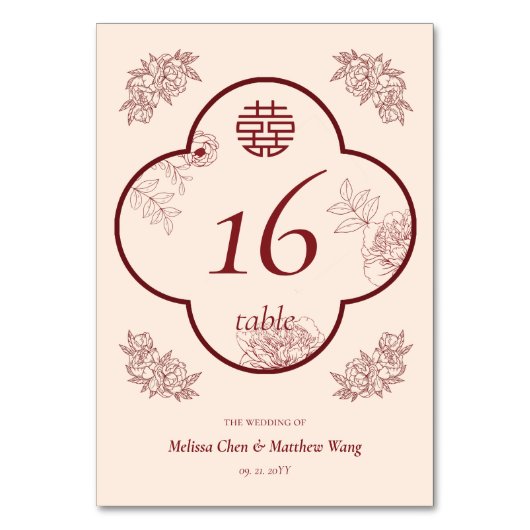 Elegante Bloem Dubbele XI Trouwtafel Nummer Kaart (Voorkant)