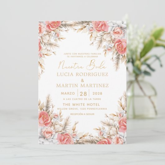 Elegante bloem- en blad-Spaanse Nuestra Boda Kaart (Staand voorkant)