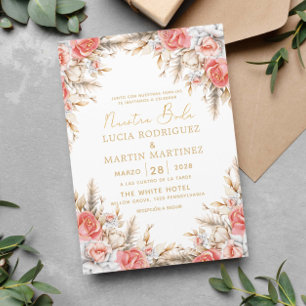 Elegante bloem- en blad-Spaanse Nuestra Boda Kaart