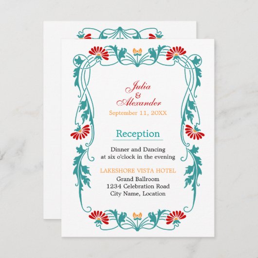 Elegante bloem- en krulontwerpen ontvangstkaarten kaart (Voorkant / Achterkant)