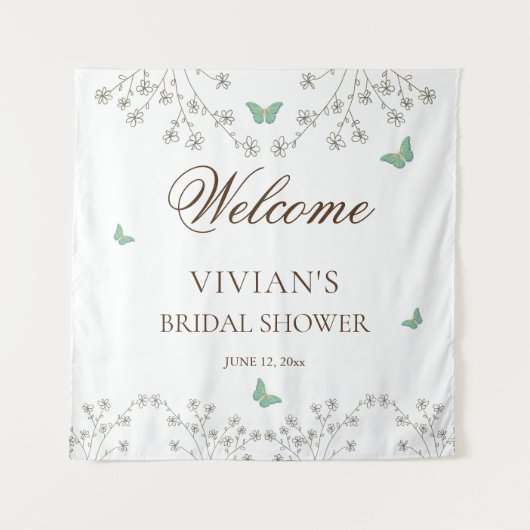 Elegante bloem- en vlinder bruidsdouche welkom wandkleed (Voorkant)