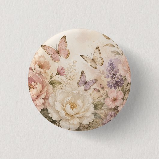 Elegante Bloem- en Vlinder Waterverf Ronde Button 3,2 Cm (Voorkant)