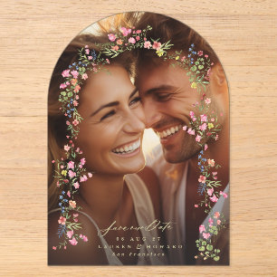 elegante bloem foto boog save the date bruiloft acryl uitnodigingen