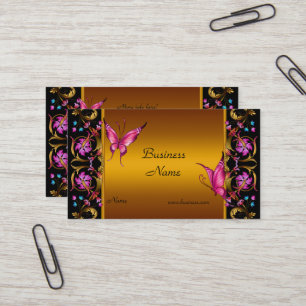 Elegante Bloem Geel Goud Roze Zwart Vlinder Visitekaartje