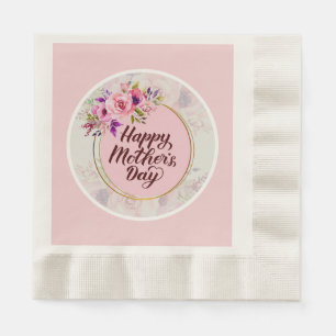 Elegante bloem "Gefeliciteerd Mama" met roze roos Servet