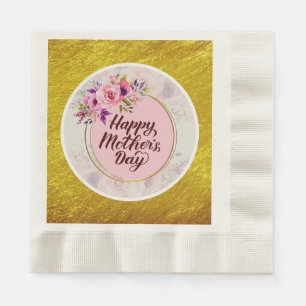 Elegante bloem "Gefeliciteerd Mama" met roze roos Servet