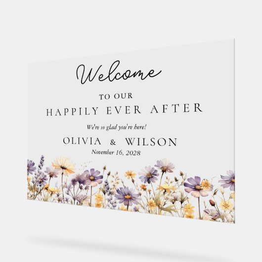 Elegante bloem gelukkig ooit na bruiloft welkom acryl bord (Hoek)