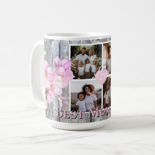 Elegante bloem Gepersonaliseerde 4 foto Beste moed Koffiemok (Voorkant links)