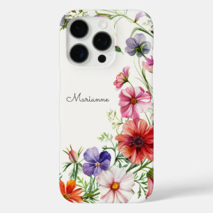 Elegante bloem gepersonaliseerde naam iPhone 16 pro hoesje