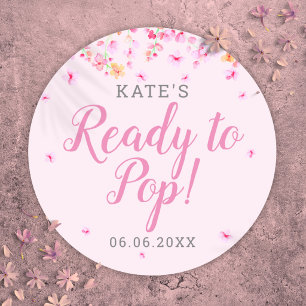 Elegante Bloem Gereed om te Openen Roze Baby Showe Ronde Sticker