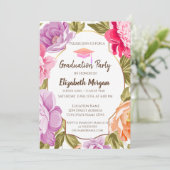 Elegante bloem, glinsterende afstudeerhoed kaart (Staand voorkant)