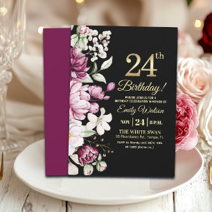 Elegante Bloem Goud 24 Verjaardagsfeest Kaart