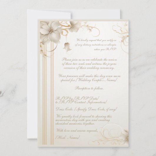 Elegante bloem goud chic gala uitnodiging  (Achterkant)