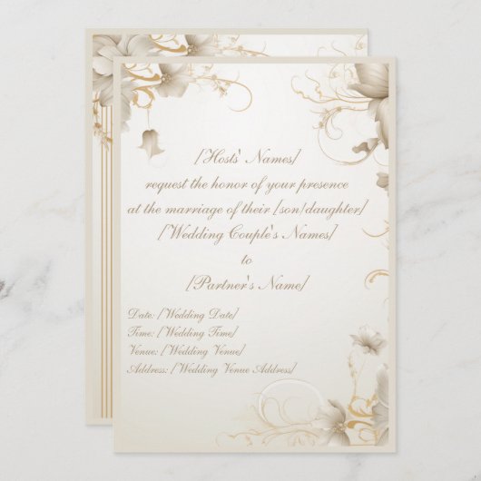 Elegante bloem goud chic gala uitnodiging  (Voorkant / Achterkant)