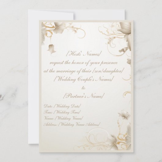 Elegante Bloem Goud Chique Gala uitnodiging (Voorkant)