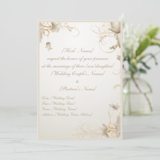 Elegante Bloem Goud Chique Gala uitnodiging (Staand voorkant)