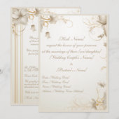 Elegante Bloem Goud Chique Gala uitnodiging (Voorkant / Achterkant)