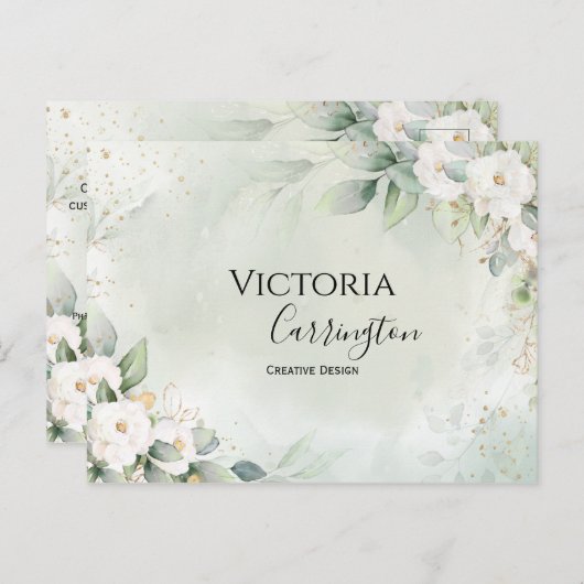 Elegante bloem goud groene professionele dank je briefkaart (Voorkant / Achterkant)